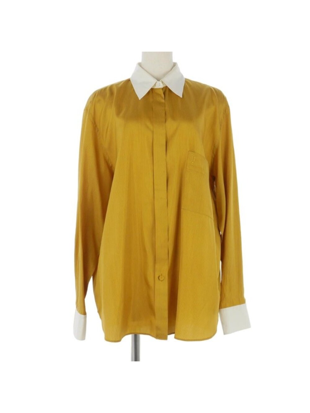 Hermes Cleric Shirt Blouse Long Sleeve Silk Yellow 44